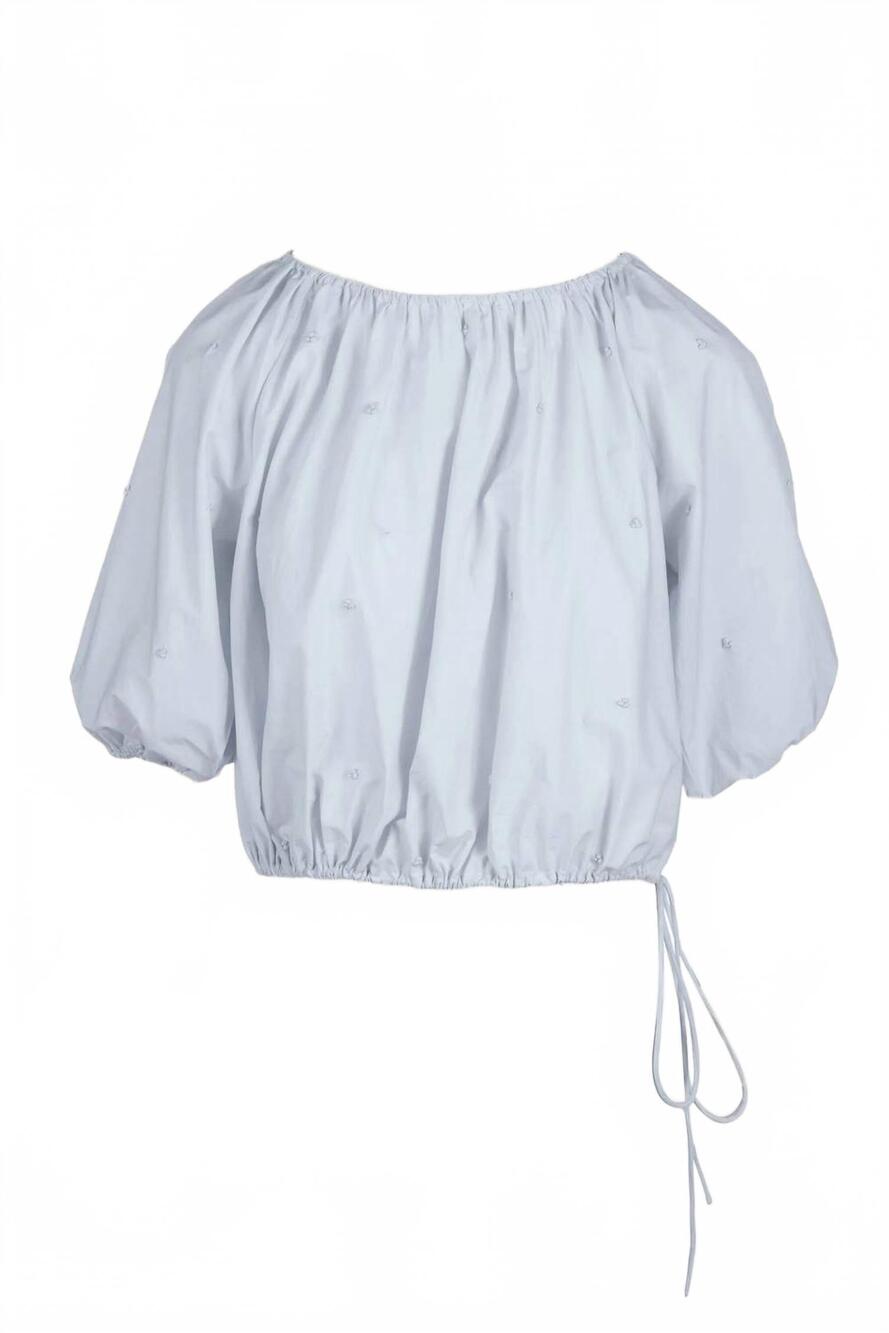 NEW MERLETTE women's lotus embroidered top in skye
